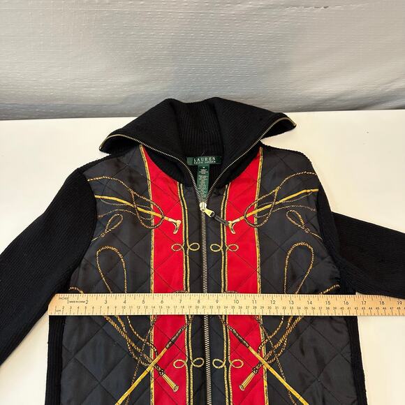 Vintage Ralph Lauren Equestrian Bishop Full Zip Silk Wool Sweater Cardigan M - Picture 8 of 9